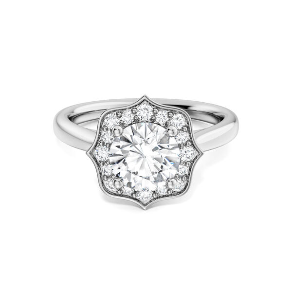 Heirloom Round Solitaire Diamond Engagement Ring with Halo and Diamond Band